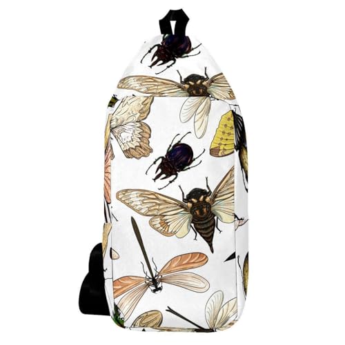 Mochila bandolera multicolor compacta y cruzada de insectos con diseño ergonómico unisex
