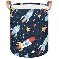 Mexpekil Cartoon Spaceship Stars Pattern Laundry Basket Hamper with Handles Waterproof Collapsible Clothes Storage Bucket Toy Organiser for Bathroom Nursery