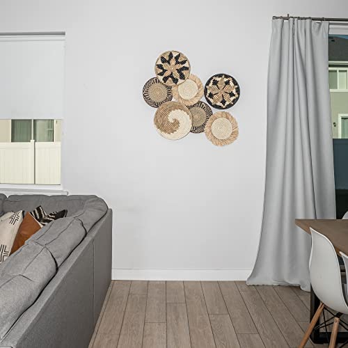 Hanging Woven Wall Basket Set - 7 Unique Handcrafted Seagrass Baskets For Boho, Farmhouse & Rustic Wall Decor, Table Settings & More - Ready To Hang With Nails & Marking Pencil Included #TOP2