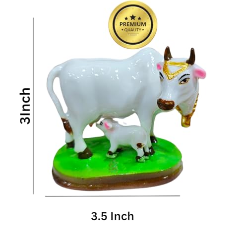 Image of Sai Amrut Handicraft Decorative Polystone Cow and Calf Big Statue /Idol for Gift Home Decor 8 inch (Marble 3 inch)