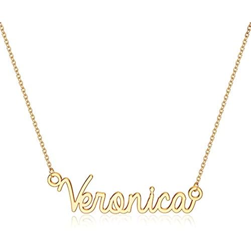 Turandoss Custom Name Necklace Personalized, 14K Gold Plated Name Necklace