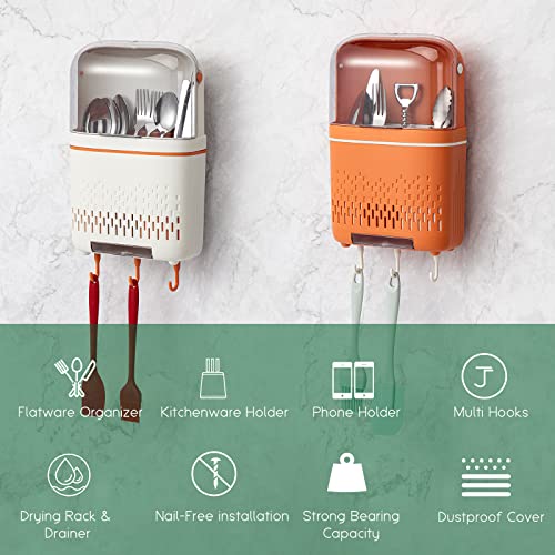 Toooi Kitchen Utensil Holder, Wall Mount Utensil Rack, Detachable Multi-Use Organizer With Dustproof Cover, Cookware Cutlery Holder, Suitable For Kitchen, Bathroom, Garage And More, Orange #TOP1