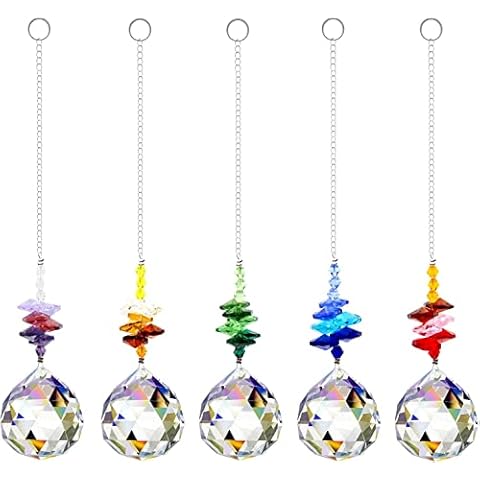 5 Pcs Crystal Suncatchers, Clear 30mm Crystal Ball Prism Pendants, Window Crystal Rainbow Maker Ornament Sun Catcher, Hanging Crystals for Windows Garden Suncatcher Office Home Decor Cover