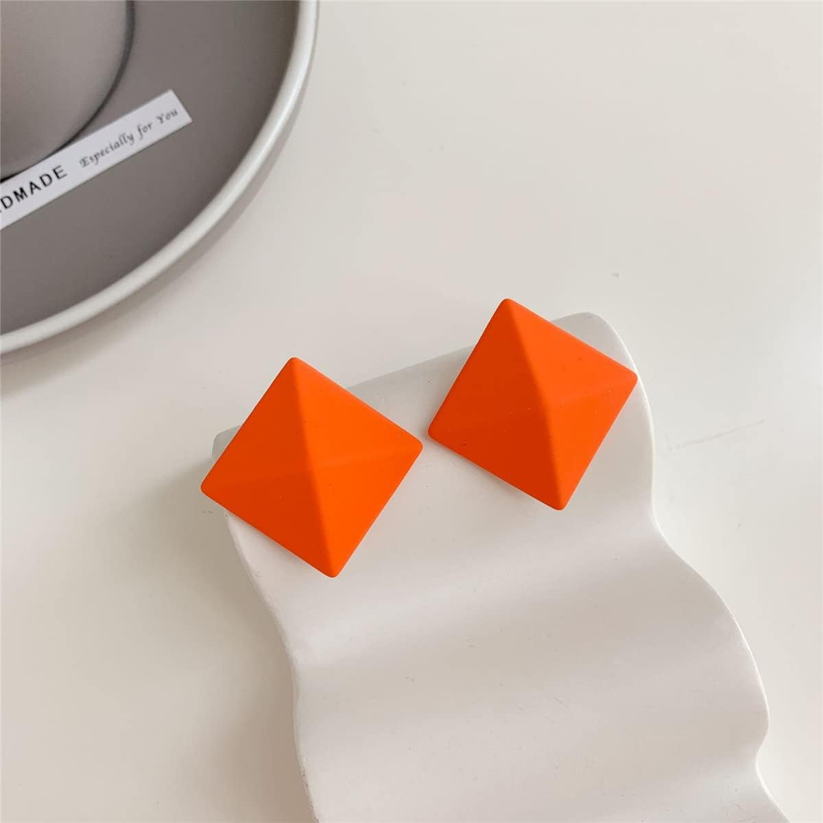 90's 80's Neon Stud Earrings for Women Round Orange Resin Retro Earrings 2 Pairs - Image 2