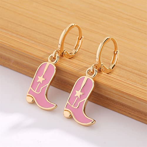 Vintage Western Cowgirl Boot Hat Earrings.color Enamel Heart Dangle Eearring Cute Drop Earrings Jewelry Gifts For Women Girls (Pink2) #TOP5