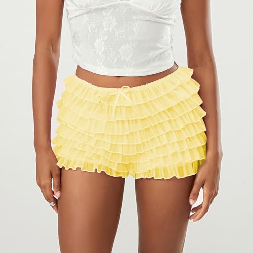 Women Layered Mesh Bloomers Y2k Ruffle Fairy Lolita Shorts Lace Trim Sexy Cute Boy Shorts Mini Pettipants3