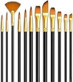 Eclet Craft 12-Piece Paint Brush Set – Professional Round Pointed Nylon Hair Brushes for Acrylic, Watercolor & Oil Painting (Basic Model)