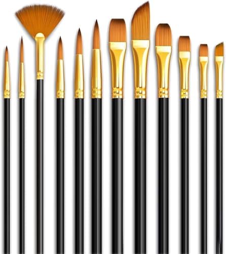 Image of Eclet Craft 12-Piece Paint Brush Set - Professional Round Pointed Nylon Hair Brushes for Acrylic, Watercolor & Oil Painting (Basic Model)