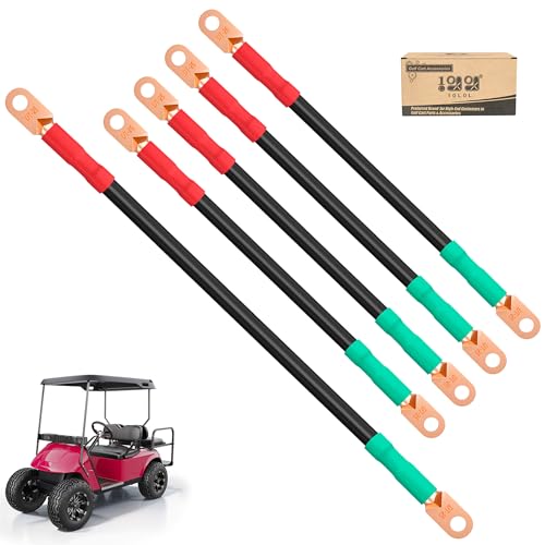 Image of 10L0L 4 AWG Golf Cart Battery Cable Kit for EZGO TXT/Medalist 1994-Up, 36V/48V Battery Wiring Set, Pure Copper Cables with Tinned Ring Lugs, PVC Jacket, 5-Piece Replacement Kit