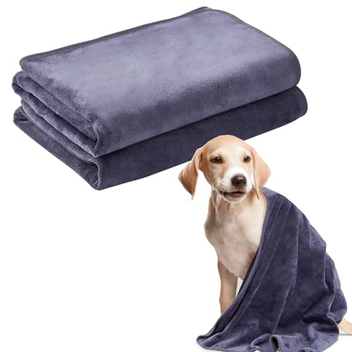 2er Set Hunde Handtuch extra saugfähig, Hundehandtücher aus Mikrofaser, Weich, Langlebig und Schnell Trocknend - Ideal für Kleine, Mittelgroße & Große Hunde