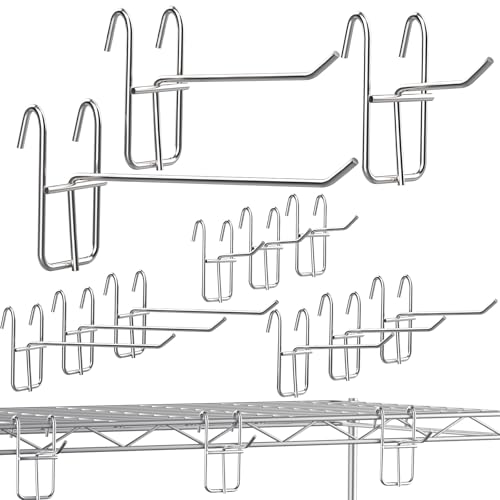 Tcevily 12 Pack 2/4/6 Inch Hooks for Wire Shelving, Heavy Duty Metal Hooks Accessories for Wire Rack Shelf Storage Display Organizer (Silver)