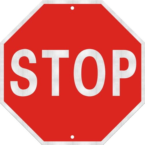 Stop sign, 12 x 12 inch octagonal high strength aluminum reflective panel, waterproof, UV resistant, rust resistant metal traffic sign (12 x 12 Inches)