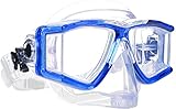 EVO Hammerhead+ Dive Mask 4 Lens Panoramic Diving Mask with Purge Valve, Freediving, Snorkel, Scuba Mask for Men Women, Easily Adjustable for Great Fit (Blue)