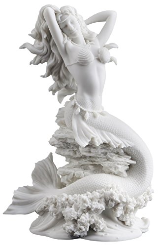 JFSM INC. - Figura Grande y Hermosa de Sirena sobre Roca - Escultura de Estatua Blanca