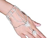 Wuudi® Fashion Rhinestone Bracelet Bangle with Chain Link Finger Ring Hand Bracelet