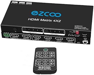 HDMI Matrix 4x2 4K 60Hz 4:4:4 HDR D-o-l-b-y Vision D-o-l-b-y Atmos EDID Scaler Switch- HDMI Scale 4K 1080P Firmware Upgrade HDCP 2.2 HDMI 2.0 Matrix 4 in 2 Out 18Gbps RS232 IR Ext Remote,Slim MX42HS