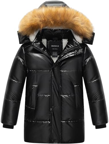 Image of CREATMO US Boy's Sherpa Long Parka Winter Coat Thicken Water Repellent Puffer Jacket With Removable Faux Fur Hood