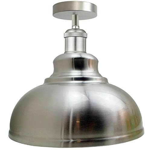 Image of Vintage Ceiling Light Semi Flush Mount Industrial Metal 30cm Satin Nickel Dome Light Shade E27 Holder Lamp Shade for Living Room Kitchen Bedroom Hallway Corridor Restaurant Farm house Light