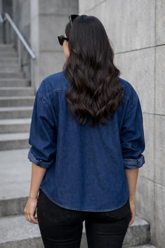 Image of FUNDAY FASHION Women Oversized Fit Solid Casual Denim Shirt