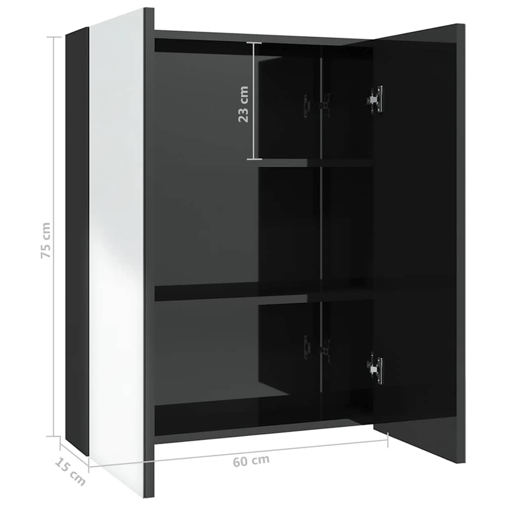 SYDE Armario de Baño con Espejo, 2 Puertas, 3 Compartimentos, 60x15x75 cm | Moderno, Cristal y MDF, Melamina, Almacenaje de Tocador, Pared