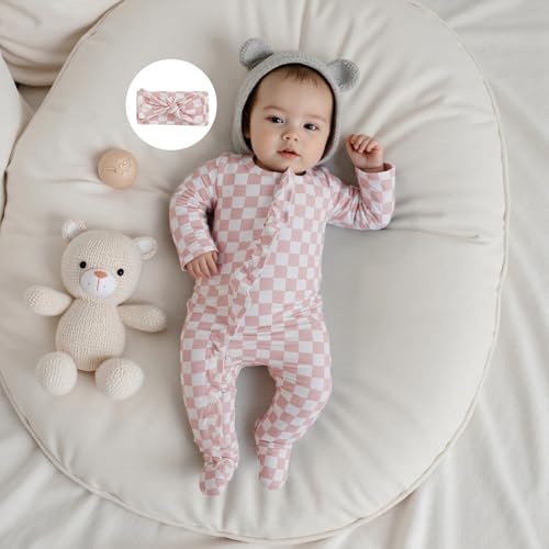 Karuedoo Newborn Baby Girl Clothes Checkered Ruffle Long Sleeve Zipper Footie Romper One-Piece Footed Jumpsuit Sleeper2
