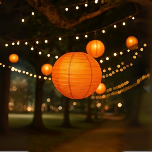 Image of Wanna Party 10 inchOrange Round Paper Lanterns Decorative Hanging Chinese Japanese Paper Lanterns Lamp for Birthday Halloween Wedding Baby Bridal Shower Fall Home Decor Party Decoration