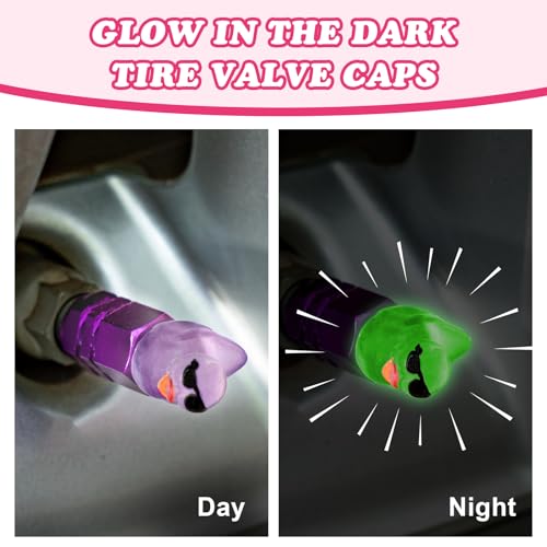 4Pcs Duck Tire Valve Stem Caps - Funny Sunglasses Covers for Wheels, Decorative Cute Car Accessories (Hexagon Purple)