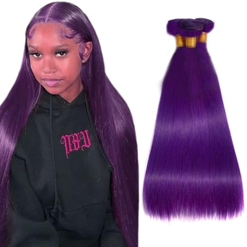 Honey Purple Human Hair Bundles Brazilian Virgin Remy Straight 3 Bundles 20-24 Inch Color Purple Weave 100g/Pc