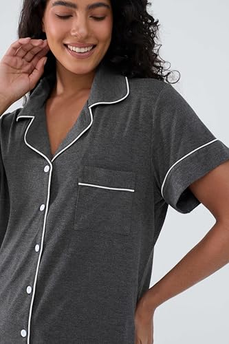 Image of Cherrydew Women Bamboo Viscose Super Soft Comfy Summer Cooling Short Sleeve Button Down Pajama Shorts Set S-XXL