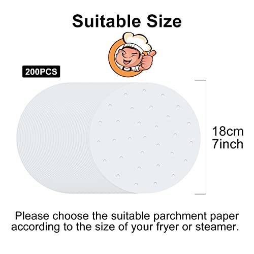 7 Inch Round Parchment Paper Air Fryer Set Of 200Pcs Perforated Steam Paper Bamboo Steamer Paper For Air Fryer, Steaming Basket, Baking, Ovening And More (7 Inch Round, White) #TOP1