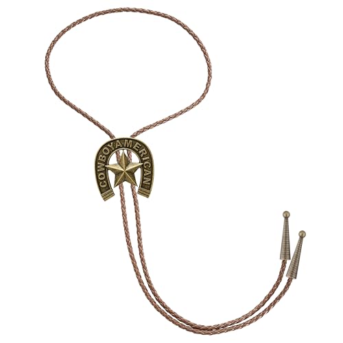 Image of Jeilwiy Bolo Tie for Men Western Cowboy Tie Necklace Gold Bolo Tie Leather Necktie Halloween Tie Accessories for Women