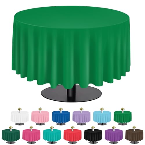 Image of Green 6 Pack Plastic Table Cloth 84 inch, Disposable Round Tablecloth Table Cover, Plastic Tablecloths for Parties