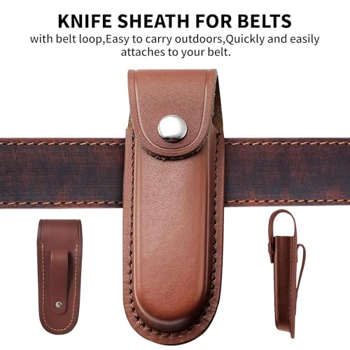 Messerscheide,Lederscheide,Klappmesserscheide,Gürtelschnalle Messerscheide,Messertasche Scheide,Klappmesser Gürtel Taschenmesser Scheide,Messer Holster für Mann,5,2zoll (Braun)