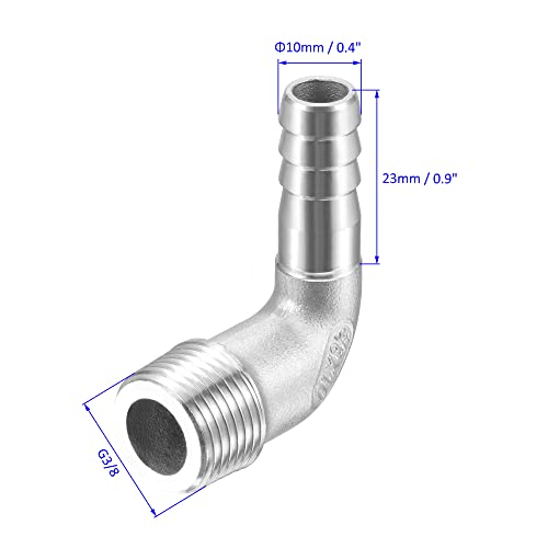M METERXITY Hose Barb Fittings - 90 Degree Elbow Stainless Steel 10mm Pipe Connector Apply to Water Fuel (G3/8 Male Pipe) - Image 3
