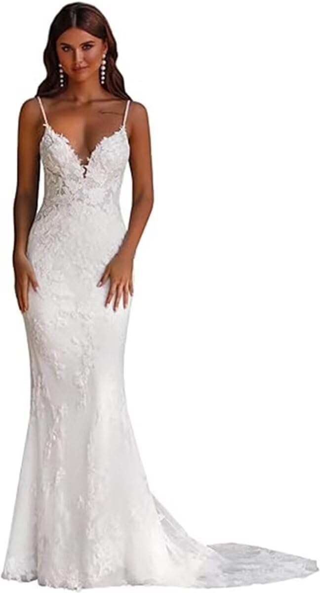 Wedding Dresses for Bride 2025 Lace Boho Mermaid Bridal Gowns for Bride Beach Wedding