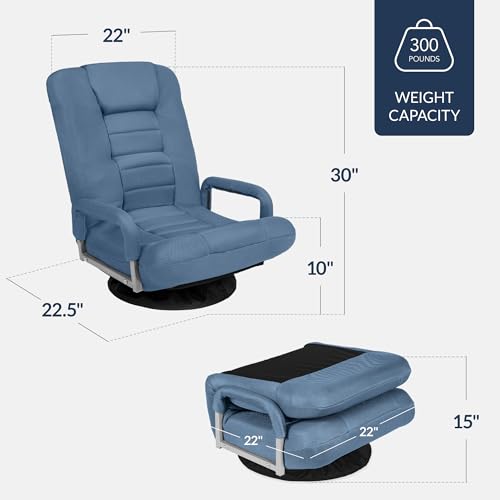 Image of Best Choice Products Swivel Gaming Chair 360 Degree Multipurpose Floor Chair Rocker for TV, Reading, Playing Video Games w /Lumbar Support, Armrest Handles, Adjustable Foldable Backrest - Dusty Blue