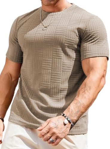 JMIERR Mens T-Shirt Casual Stretch Solid Crewneck Short Sleeve Te...