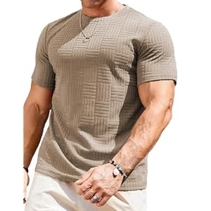 JMIERR Mens T-Shirt Casual Stretch Solid Crewneck Short Sleeve Tees Textured Shirts