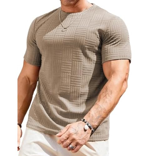 JMIERR Mens T-Shirt Casual Stretch Solid Crewneck Short Sleeve Tees Textured Shirts