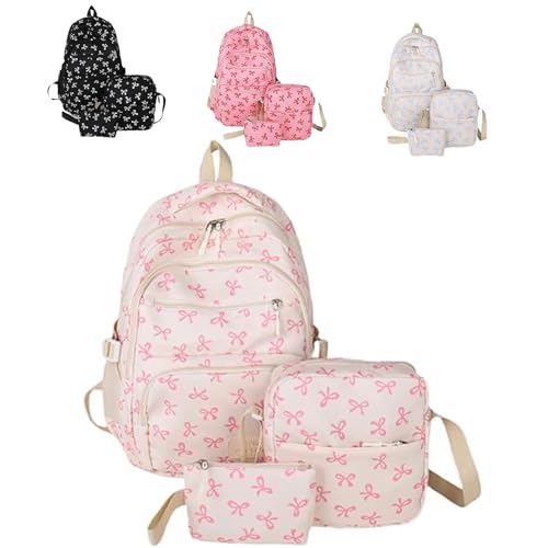 Bow Backpack, 2025 New 3PC Set Bow Backpack for Girls, Backpacks Set Large Capacity (pink)