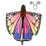 [TUISKU] 蝶 羽根 マント ハロウィン 仮装 衣装 バタフライ ケープ 蝶々 妖精 ダンス 舞台衣装 触覚カチューシャ付き (オレンジ)