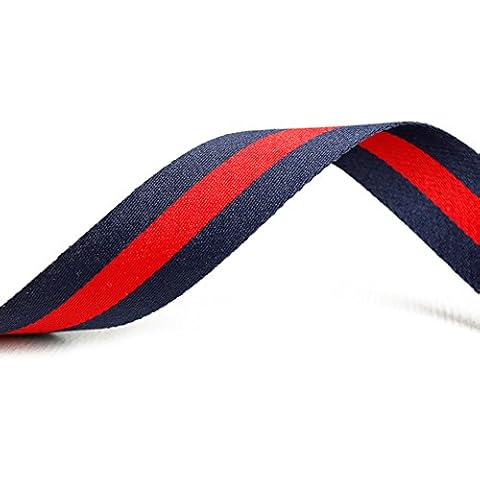 Ornerx Christmas Ribbon Striped Grosgrain Dark Blue Red 3/8" x 50 yd Cover