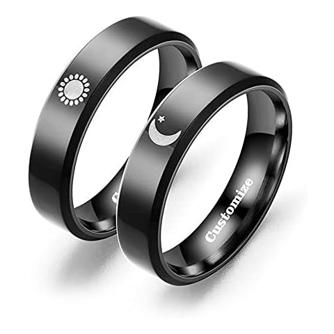 YUOTO Matching Sun and Moon Rings for Couples Stainless Steel,Promise Couples Rings for Him and Her Set Engraved,Customized Wedding Bands for Women,Personalized Jewelry Gifts for Couples Customizable Cover