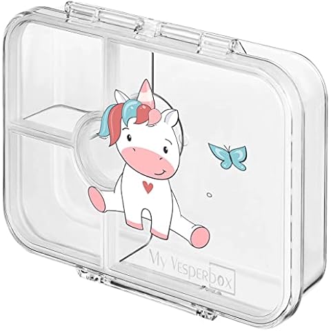 My Vesperbox Bia - Bento Box Children's 100% Leak-proof & BPA Free - Extremely Robust - Lunch Box - Ideal for Nursery and School (Transparent - Unicorn Sitting) Cover