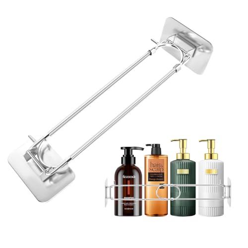 Image of RV Shower Corner Storage Bar - Adjustable 7-13 Inch Stainless Steel Rod, Camper Bathroom Caddy Storage Organizer, RV Bathroom Organization Bar Shower Corner Shelf RV Accessories (2 Pack)
