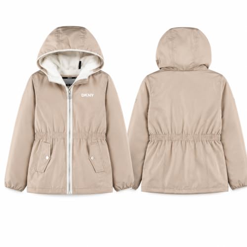 Image of DKNY Girls Midweight Jacket, Anorak Windbreaker, Polar Fleece Lined, Hooded
