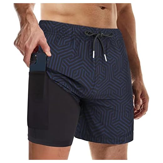 Suwangi Bañadores Hombre con Forro Compresión Pantalones Cortos de Natación Secado Rápido Shorts de Baño Bañadores de Surf