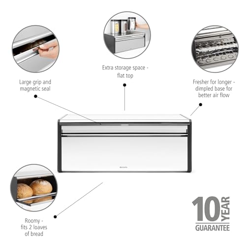 Brabantia Fall Front Bread Box – Large Countertop Storage Box for Bread, Bagels, Rolls – Space-Saving Design with Flat Top – Brilliant Steel by Brabantia - Image 2