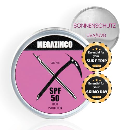 MEGAZINCO Fuchsie SPF50, mineralisch und 100% NATÜRLICH. Sonnencreme/-paste mit hohem Schutz für Surfer, Segler, Bergsteiger, Skifahrer, Snowboarder, Triathleten, Schwimmer. SURF SONNENCREME 40 ml