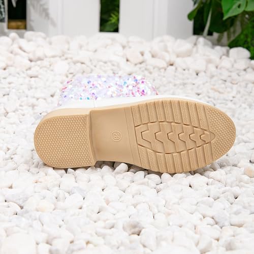 Girls Glitter Sequin Boots High Top Western Boots Sparkly Chunky 𝐋ow Heel Fashion Non-Slip Princess Dress Shoes2